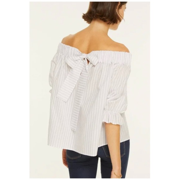 Harshman Coastal Gruner Off Shoulder Linen Blend Top White & Lavender Stripe 3X - Picture 2 of 13